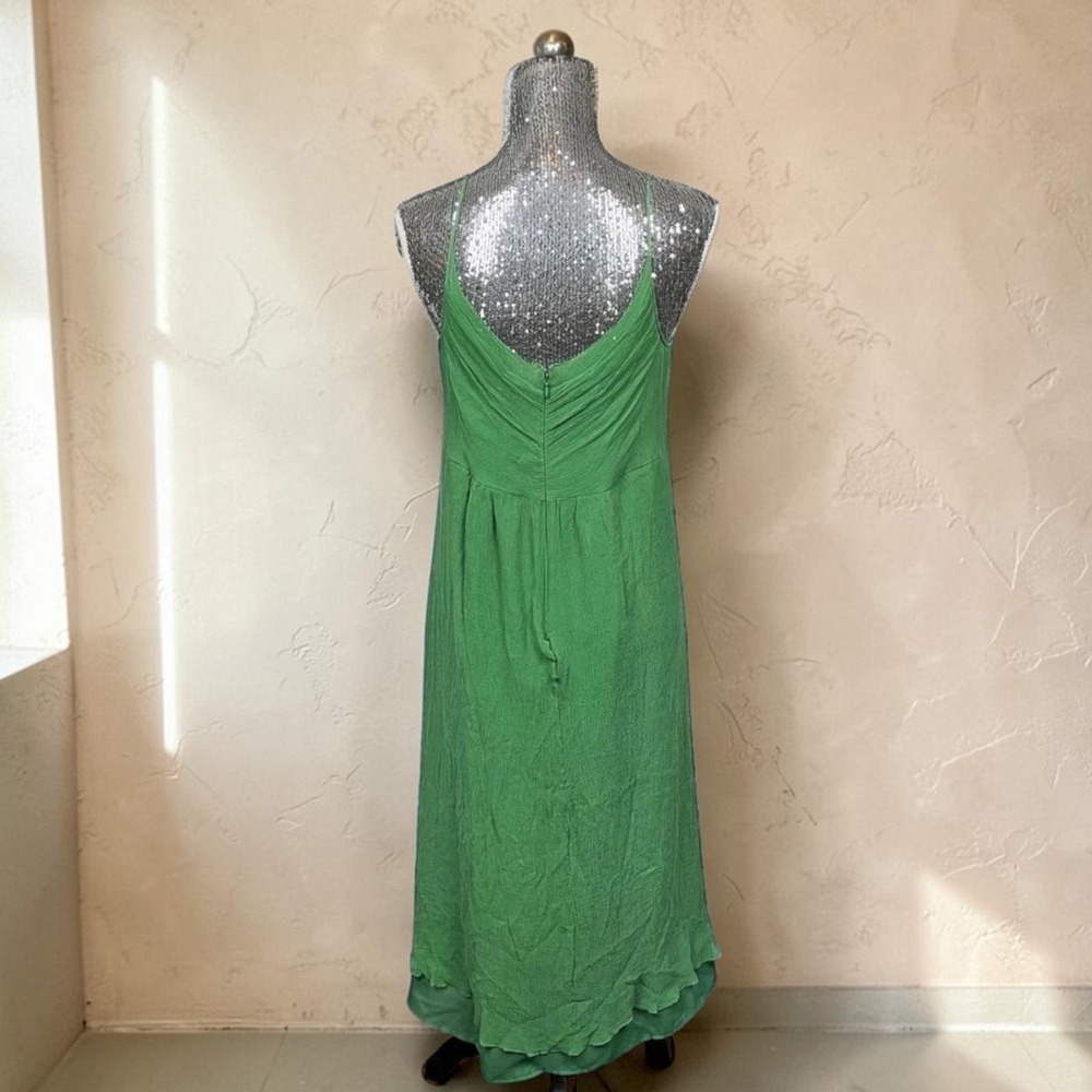 Forest Fairy Y2K Crinkle Silk Midi Babydoll Dress Tie Waist Green Summer Large - Picture 2 of 7